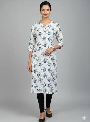 Saka Designs White Printed Cotton Kurti 5