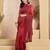 Red printed linen pre draped  saree with blouse