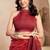 Red printed linen pre draped  saree with blouse