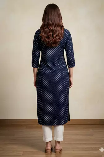 Saka Designs Navy Blue Printed Cotton Kurti