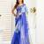 Royal blue printed linen pre draped  saree with blouse