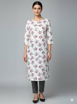 Saka Designs White Printed Cotton Kurti 5
