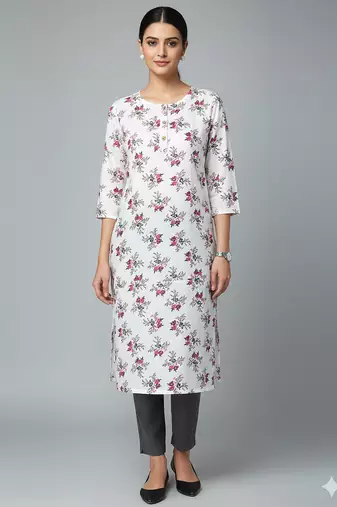 Saka Designs White Printed Cotton Kurti