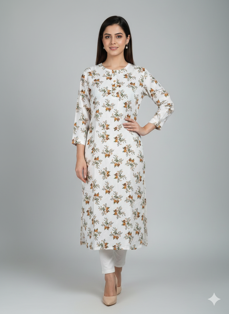 White printed cotton kurti