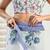 White, blue printed linen pre draped  saree with blouse