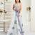 White, blue printed linen pre draped  saree with blouse