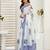 White, blue printed linen pre draped  saree with blouse