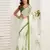 White, green printed linen pre draped  saree with blouse