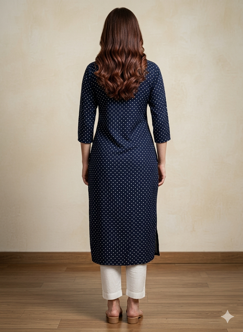 Navy blue printed cotton kurti