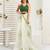 White, green printed linen pre draped  saree with blouse