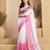 White, pink printed linen pre draped  saree with blouse