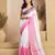 White, pink printed linen pre draped  saree with blouse