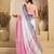 White, pink printed linen pre draped  saree with blouse