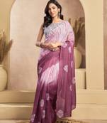Wine printed linen pre draped  saree with blouse