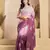 Wine printed linen pre draped  saree with blouse