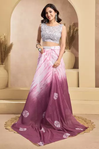 Wine printed linen pre draped  saree with blouse