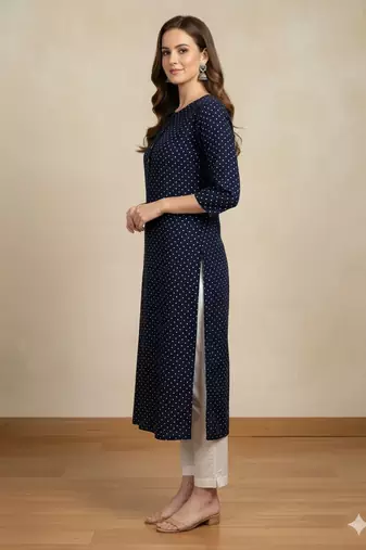 Saka Designs Navy Blue Printed Cotton Kurti