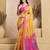 Yellow printed linen pre draped  saree with blouse