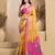 Yellow printed linen pre draped  saree with blouse