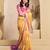 Yellow printed linen pre draped  saree with blouse