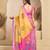 Yellow printed linen pre draped  saree with blouse