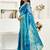 Blue printed linen pre draped  saree with blouse
