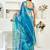 Blue printed linen pre draped  saree with blouse