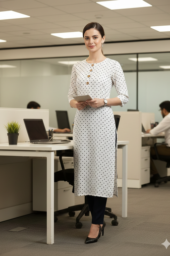 White printed cotton kurti