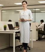 White printed cotton kurti