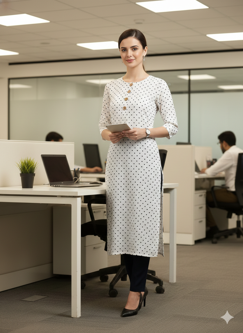 White printed cotton kurti