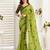 Lime green printed linen pre draped  saree with blouse