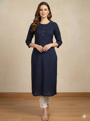Saka Designs Navy Blue Printed Cotton Kurti 1