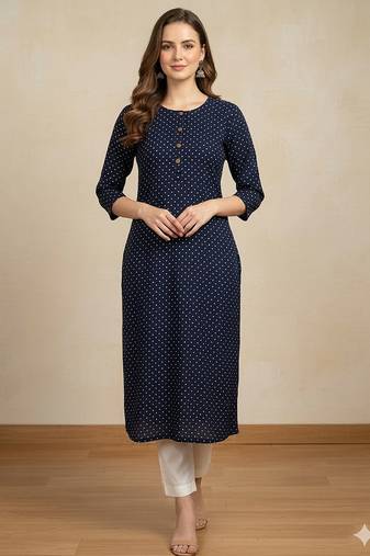 Navy blue printed cotton kurti