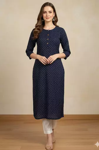Navy blue printed cotton kurti