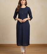 Navy blue printed cotton kurti