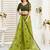 Lime green printed linen pre draped  saree with blouse