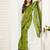 Lime green printed linen pre draped  saree with blouse