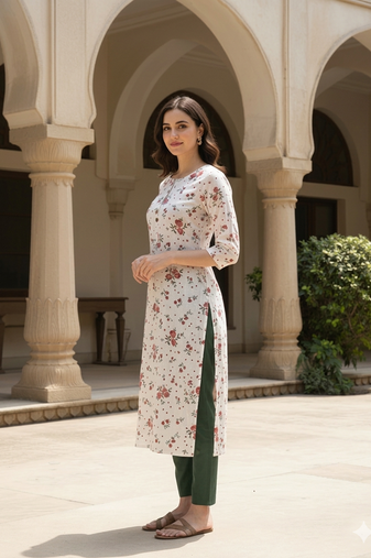 White printed cotton kurti