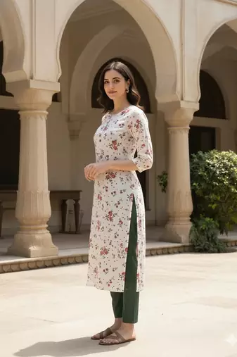 White printed cotton kurti