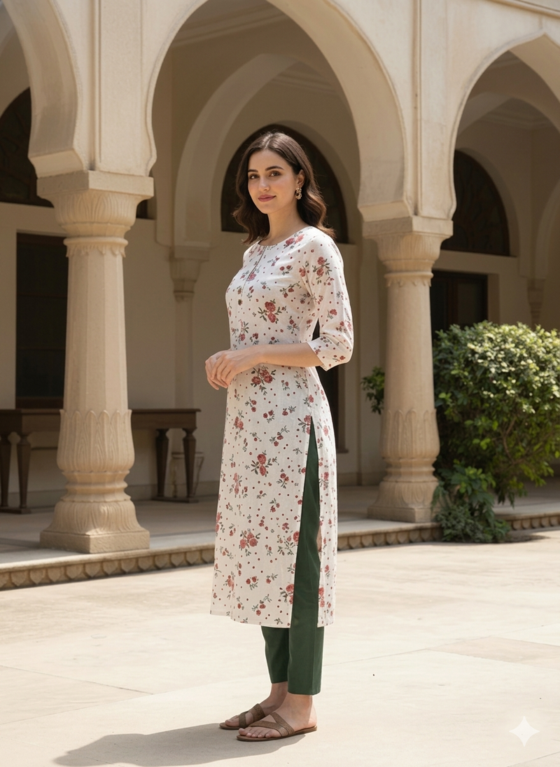 White printed cotton kurti
