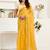 Yellow printed linen pre draped  saree with blouse