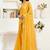 Yellow printed linen pre draped  saree with blouse
