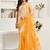 Yellow, white printed linen pre draped  saree with blouse