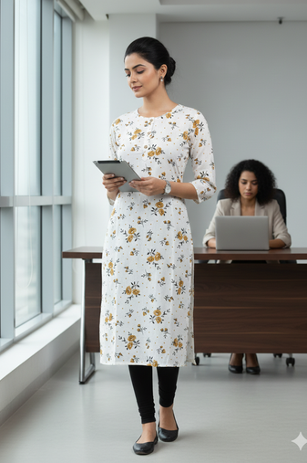 Saka Designs White Printed Cotton Kurti