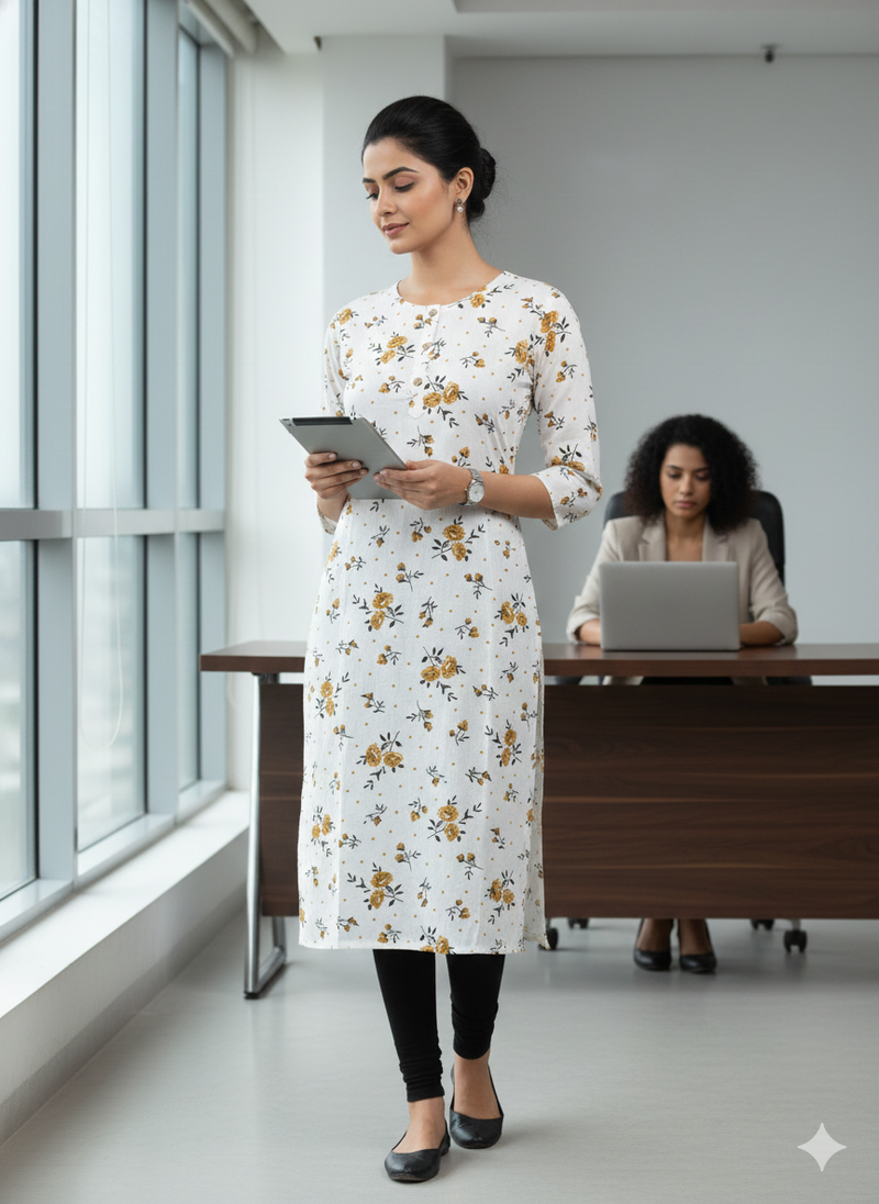 White printed cotton kurti