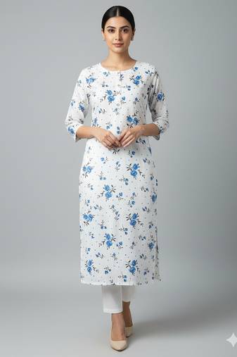 Saka Designs White Printed Cotton Kurti