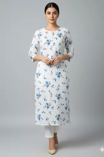 White printed cotton kurti