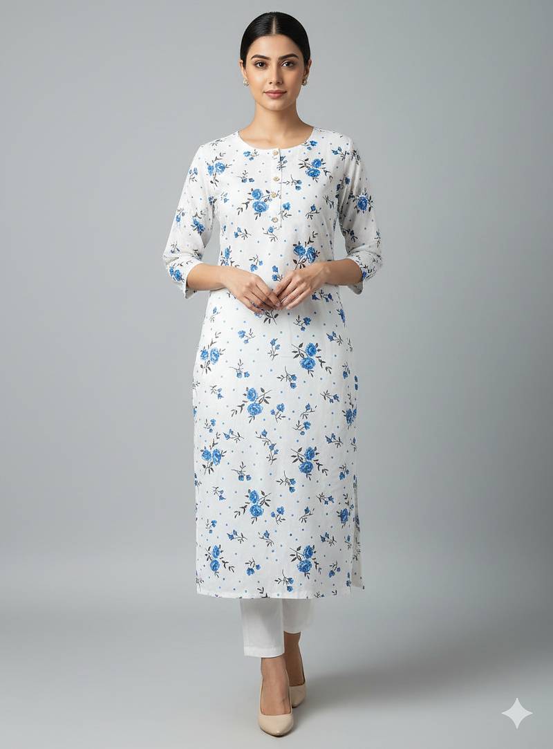 White printed cotton kurti