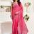 Dark pink printed linen pre draped  saree with blouse