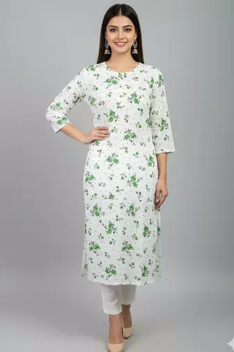 White printed cotton kurti